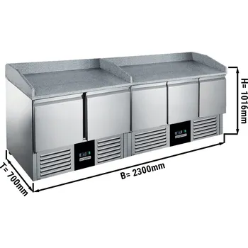 Pec na pizzu G.Gastro Přípravný chladící stůl na pizzu PREMIUM - 2,3 x 0,7 m - s 5 dveřmi & obkladovým panelem