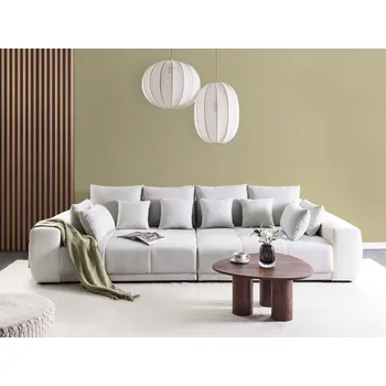 Pohovka Pohovka světle šedá a béžová čalouněná obývací pokoj krajina skandinávské dekorativní polštáře Beliani