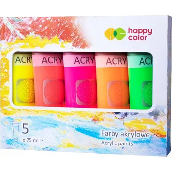 Vodová barva Akrylové barvy Happy Color, vícebarevné, sada 5 ks po 75 ml
