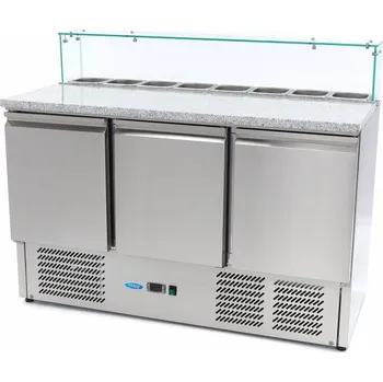 Chladnička na pizzu 3 dveře - 137 cm - 400 l - včetně skleněného krytu | Maxima, 09400208