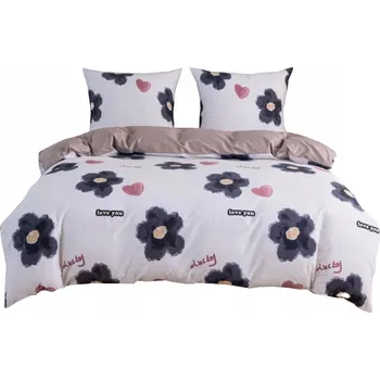 Povlečení Saténové Povlečení 160x200 bílá béžová grafitová květinová srdíčka kostkovaná