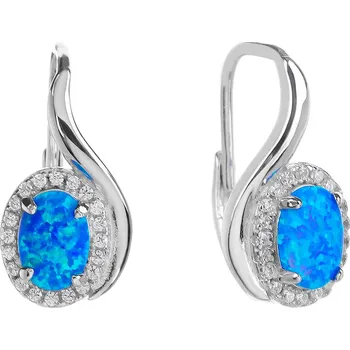 Náušnice Bealio BEALIO Stříbrné náušnice OVÁLNÉ S VLNKOU modrý opál 03-12583-3353