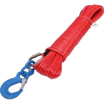 Lany Vázací-technika.cz Syntetické lano pro naviják dyneema s očnicí, s hákem, červené, 8 mm 15 m