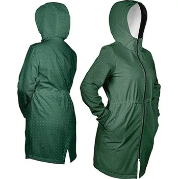 Panel se střihem 44 dámská softshell bunda bílé puntíky 4 mm na tmavě zelené