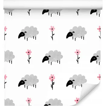 Fototapeta Dětská tapeta OVCE Minimalistický styl Květiny