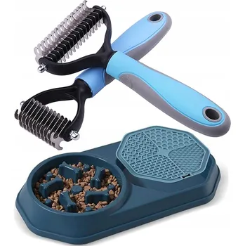 Kartáč pro zvířata HŘEBEN KARTÁČ PRO PSA NA SRST + MISKA ZPOMALUJÍCÍ JÍDLO 2V1