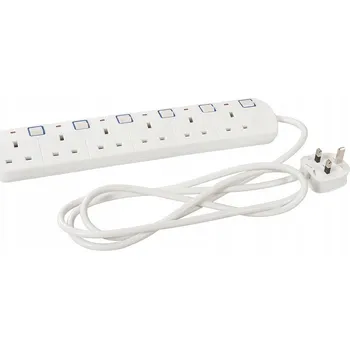 Napájecí kabel Prodlužovací Kabel s neonovým indikátorem a vypínači 230V, 6 zásuvek, 2m.