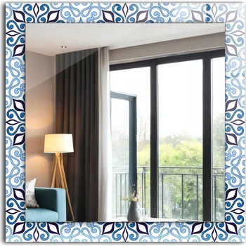 Zrcadlo Zrcadlo dekorativní závěsné na zeď Modrý ornamentální vzor 60x60 cm