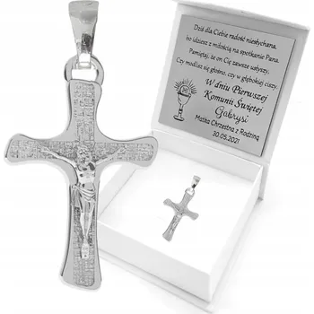 Přívěsek stříbrný Křížek Svaté Přijímání GRAVÍROVÁNÍ Památka Prvního Svatého Přijímání Kříž Stříbro 925 Stříbrná
