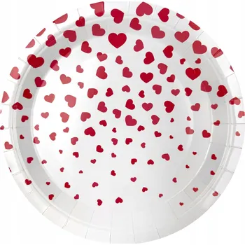 Talíř Papírové talířky na jedno použití Srdce Valentýn 23cm 6 kusů
