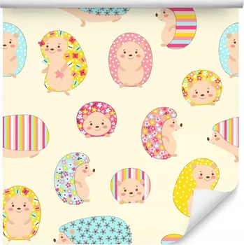 Fototapeta Tapeta do dětského pokoje barevní ježci květiny