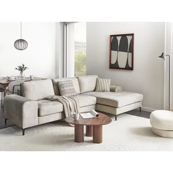 Sedací souprava Rohová sedací souprava světle béžová sametová čalouněná ve tvaru písmene L levostranná minimalismus obývací pokoj Beliani