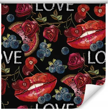 Fototapeta Tapeta pro teenagery Ústa Ovoce Růže Nápisy Pop-art