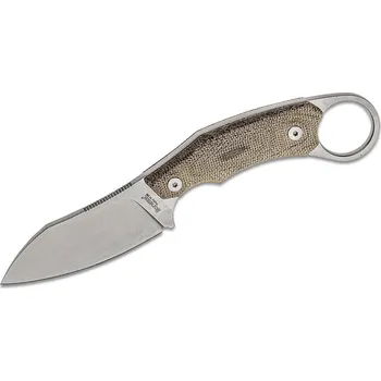 kapesní nůž Lionsteel pevný nůž M390 Stone washed, rukojeť z pevného ZELENÉHO PLÁTNA, kožené pouzdro, Skinner H1