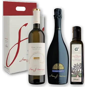 Dárkový potravinový koš San Simone Dárkový balíček Prosecco, Pinot Grigio, Olivový olej objem:1,75L San Simone a olivový olej