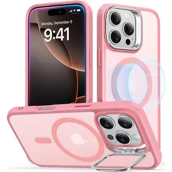 Pouzdro na mobilní telefon ESR Classic Hybrid Case with Stash Stand (HaloLock), Compatible with iPhone 16 Pro Max, Frosted Pink