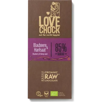 Čokoláda Lovechock Raw čokoláda borůvka a konopné semínko 85% 70 g bio
