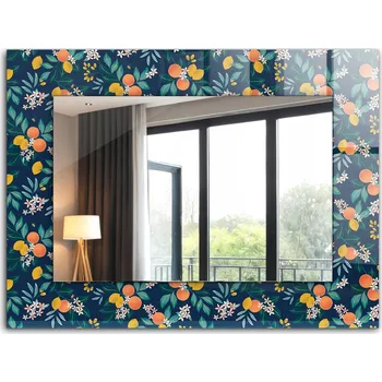 Zrcadlo Krásné moderní zrcadlo s ozdobným rámem dekor loft 80x60 cm Květiny a ovoce