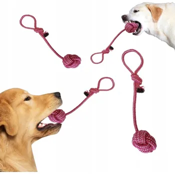 Hračka pro psa Kousátko pro psa Unizoo Přetahovadlo Pro Psa Šňůra s míčkem Kousátko 38 Cm Růžové
