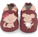 CAROZOO Kožené capáčky s koženou podrážkou kočka a myš 6-7 let Fialová 31