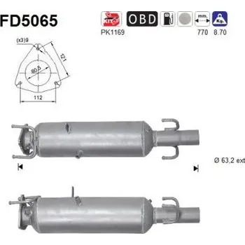 Filtr pevných částic Filtr sazových částic, výfukový systém AS FD5065