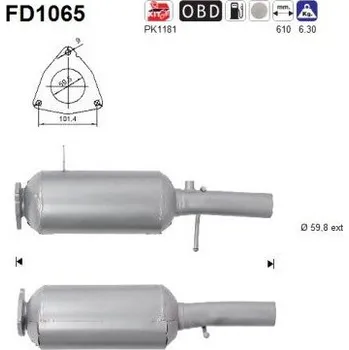 Filtr pevných částic Filtr sazových částic, výfukový systém AS FD1065