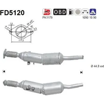 Filtr pevných částic Filtr sazových částic, výfukový systém AS FD5120