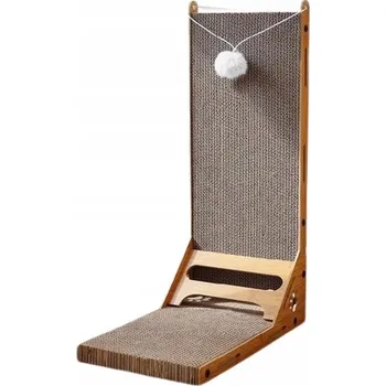 Nízké béžové škrabadlo z kartonu pro koťata s míčkem a šantou kočičí, do 60 cm