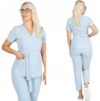 Dámská halenka Elastická zdravotnická tunika/halena s překládaným výstřihem (styl žaketu) s viskózou CARMEN SVĚTLE MODRÁ vel. 48