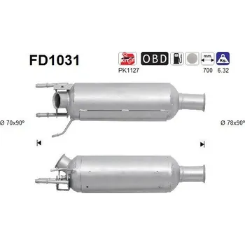 Filtr pevných částic Filtr sazových částic, výfukový systém AS FD1031