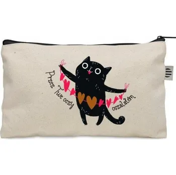 Kosmetická taška Kosmetická taštička penál Bavlna béžová dárek Valentýn Kočka Tvé Oči KO_021
