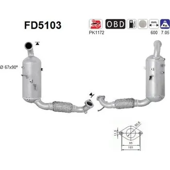 Filtr pevných částic Filtr sazových částic, výfukový systém AS FD5103