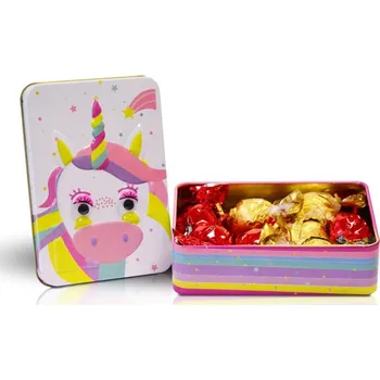 Bonboniéra Plechová dóza Jednorožec s čokoládovými pralinkami 110g (Unicorn)