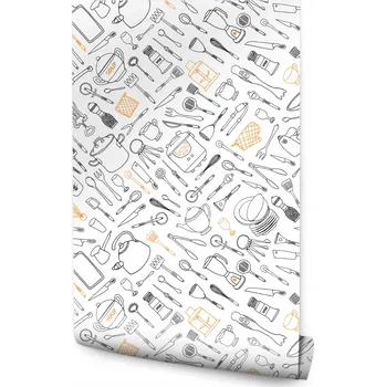 Fototapeta Tapeta s motivy kuchyně: hrnce, mixéry, příbory, talíře