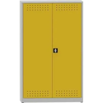 Skříň pro uskladnění nebezpečných látek, v x š x h: 1950x1200x500 mm, 5 vanových polic, barva: korpus šedý RAL7035/ dveře žluté RAL1023