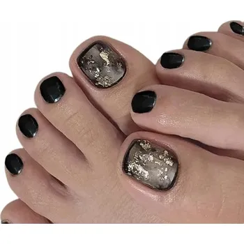 UMĚLÉ NEHTY TIPSY NA NOHY SAMOLEPICÍ ČERNÉ ČTVERCOVÉ 24KS