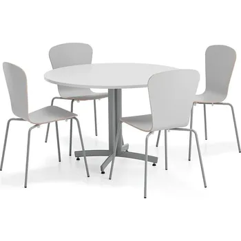 Jídelní set Sestava nábytku SANNA + MILLA PLUS, 1 stůl, 4 židle, stříbrná/světle šedá