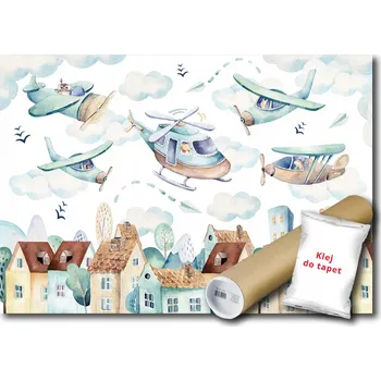 Fototapeta Vliesová fototapeta 416x254 Letadla a helikoptéry nad domy + lepidlo