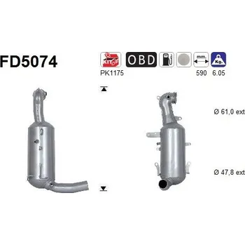 Filtr pevných částic Filtr sazových částic, výfukový systém AS FD5074