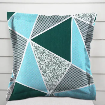 Povlak na polštářek Bavlněný povlak na polštář s lemem Sandra SA-334 Modro-zelené trojúhelníky 40 x 40 cm