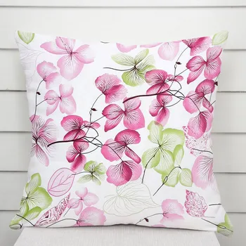 Povlak na dekorativní polštářek Bavlněný povlak na polštář Sandra SA-366 Růžovo-zelené květy na bílém 30 x 50 cm