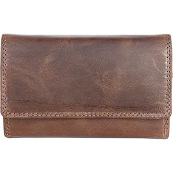 Peněženka FLW Celá kožená klasická dámská peněženka ze silné přírodní kůže bez značek a nápisů Hnědá