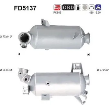 Filtr pevných částic Filtr sazových částic, výfukový systém AS FD5137
