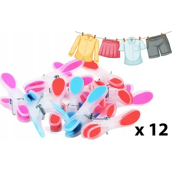 Kolíček na prádlo KOLÍČKY SPONKY 12 ks NA PRANÍ PRÁDLA OBLEČENÍ SILNÉ ŽABKY SOFT GRIP