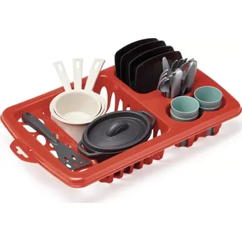 Dětská kuchyňka Écoiffier Cheef Cook odkapávač s nádobím střední 23ks červená