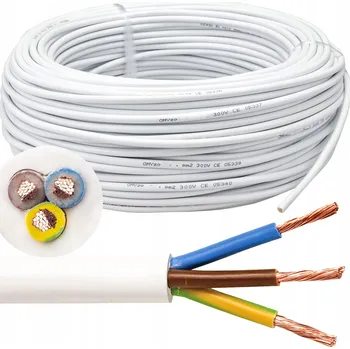 elektrický kabel KULATÝ KABEL 1 m BÍLÝ OHEBNÝ LANKO H03VV-F proudový kabel OMY 3 x 1,5 mm2