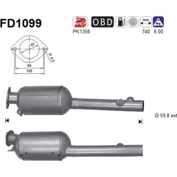 Filtr pevných částic Filtr sazových částic, výfukový systém AS FD1099