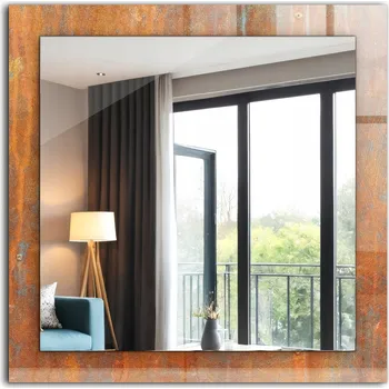 Zrcadlo Moderní čtvercové zrcadlo s potiskem Vzhled rezavého kovu, 60x60 cm