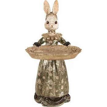 Bytová dekorace Dekorace figurka králík v zelených šatech s podnosem - 16*15*29 cm