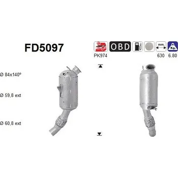 Filtr pevných částic Filtr sazových částic, výfukový systém AS FD5097